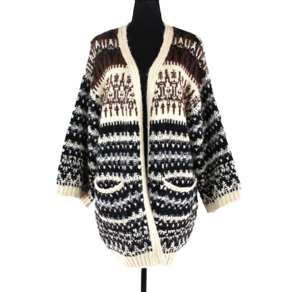 ZARA Knit Fair Isle Ivory Brown Oversized Cardigan XS S Jacquard Long Sweater - Picture 1 of 8